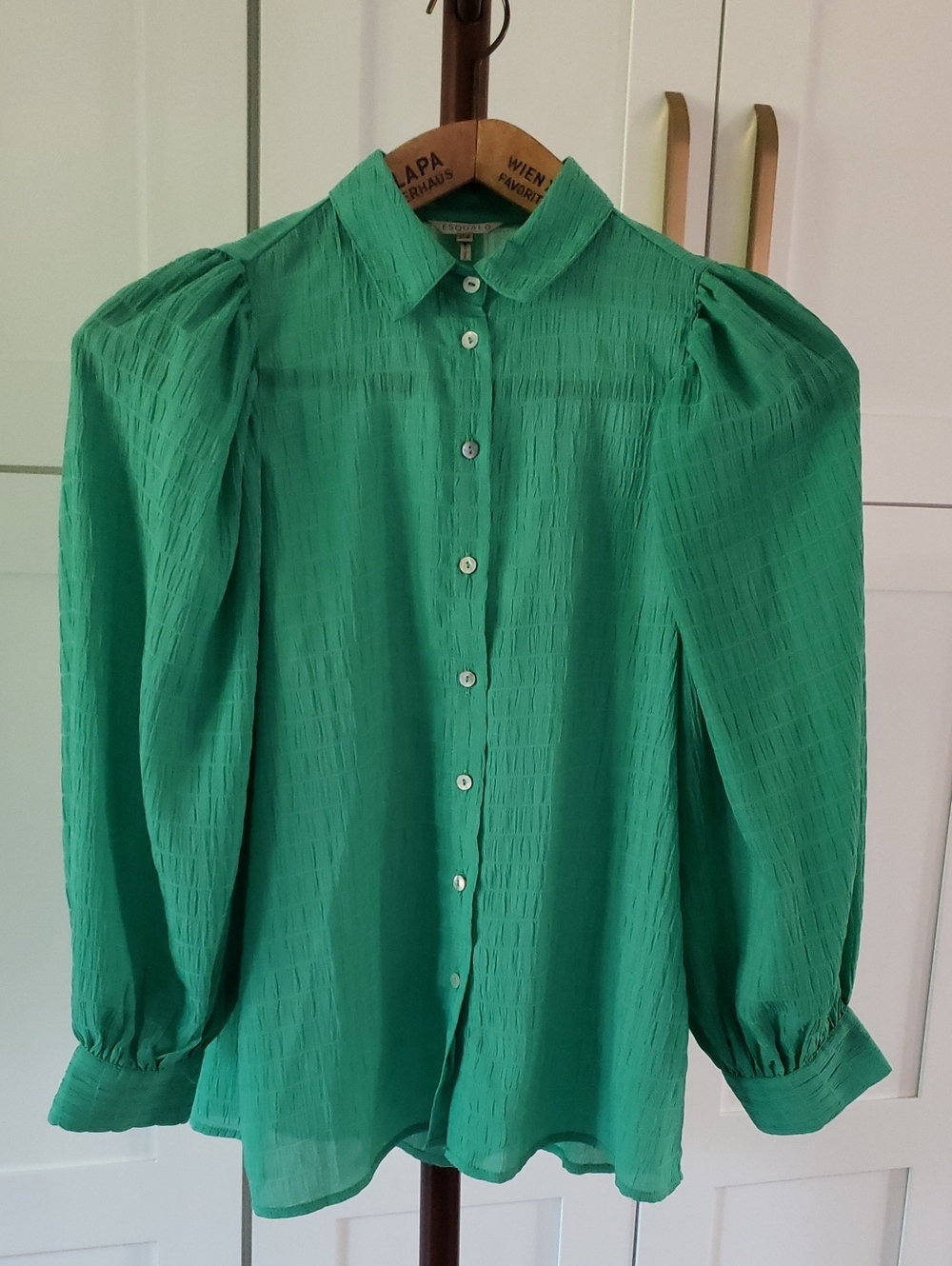 ESQUALO Emerald Green Puff-Sleeve Button-Down Shirt